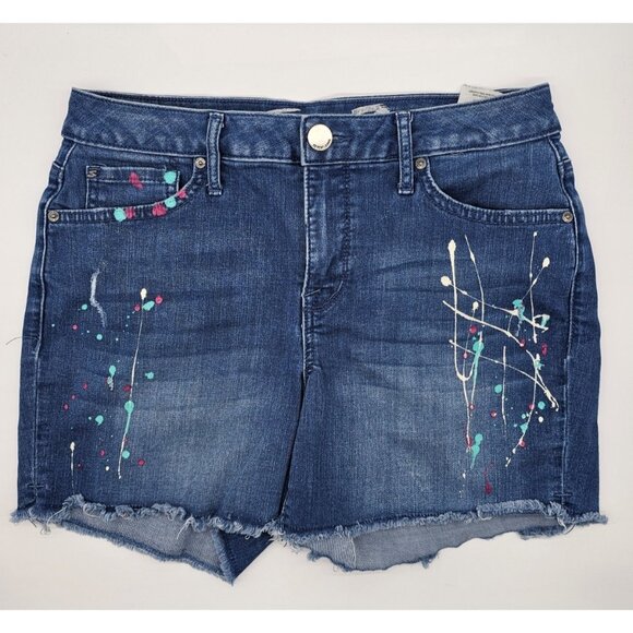 Seven 7 Women's Jean Shorts Size 6 Denim Paint Splatter Distressed Cut Offs - Picture 1 of 13